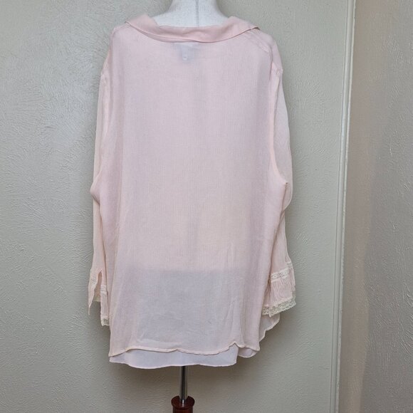 Avenue Long Sleeves Button Up Blouse Size 30/32 100% Silk Peach - Picture 3 of 4